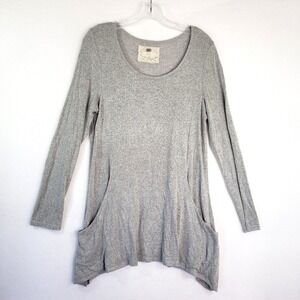 Cupio Tunic Womens L Heather Gray Top Long Sleeve Pockets Casual Comfy Oversized